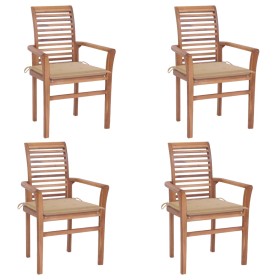 Dining chairs 4 pcs solid teak wood with beige cushions by vidaXL, Garden chairs - Ref: Foro24-3062625, Price: 395,99 €, Disc...