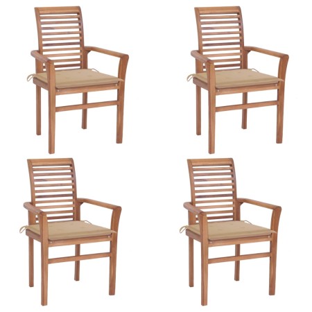 Dining chairs 4 pcs solid teak wood with beige cushions by vidaXL, Garden chairs - Ref: Foro24-3062625, Price: 396,28 €, Disc...