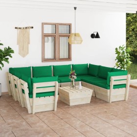 9-piece pallet garden furniture and fir wood cushions by vidaXL, Garden sets - Ref: Foro24-3063605, Price: 692,05 €, Discount: %