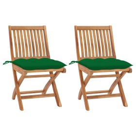 Garden chairs 2 pcs solid teak wood with green cushions by vidaXL, Garden chairs - Ref: Foro24-3062453, Price: 189,66 €, Disc...