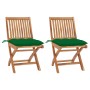 Garden chairs 2 pcs solid teak wood with green cushions by vidaXL, Garden chairs - Ref: Foro24-3062453, Price: 174,19 €, Disc...