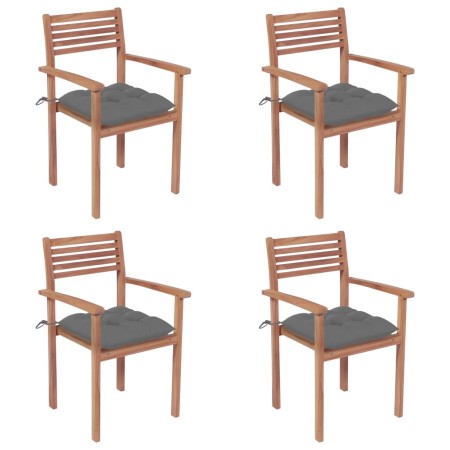 Garden chairs with cushions 4 pcs solid teak wood in gray by vidaXL, Garden chairs - Ref: Foro24-3062305, Price: 334,32 €, Di...