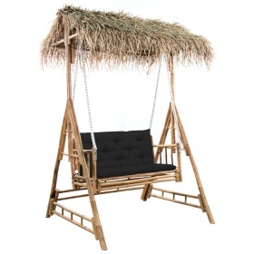 Two-seater swing bench with palm leaf backrest and bamboo cushion, 202 cm by vidaXL, Garden rockers - Ref: Foro24-3063940, Pr...