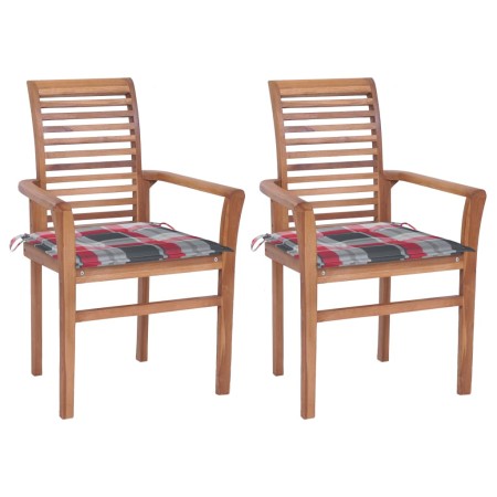 Dining chairs 2 pcs teak wood and red checkered cushions by vidaXL, Garden chairs - Ref: Foro24-3062608, Price: 174,99 €, Dis...