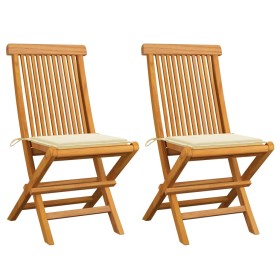 Garden chairs, 2 units, with cream cushions, teak wood. by vidaXL, Garden chairs - Ref: Foro24-3062462, Price: 127,75 €, Disc...