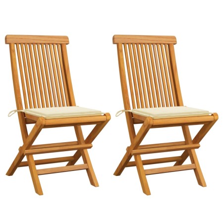 Garden chairs, 2 units, with cream cushions, teak wood. by vidaXL, Garden chairs - Ref: Foro24-3062462, Price: 135,79 €, Disc...