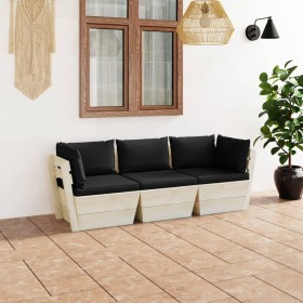 3-seater garden pallet sofa with fir wood cushions by vidaXL, Garden sets - Ref: Foro24-3063403, Price: 266,30 €, Discount: %