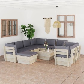 Garden furniture made of 10-piece pallets and fir wood cushions by vidaXL, Garden sets - Ref: Foro24-3063672, Price: 723,99 €...