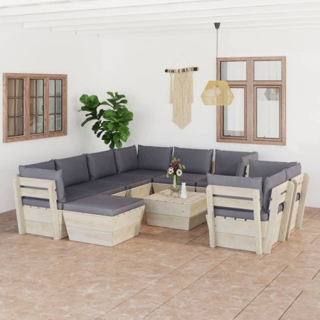 Garden furniture made of 10-piece pallets and fir wood cushions by vidaXL, Garden sets - Ref: Foro24-3063672, Price: 723,52 €...