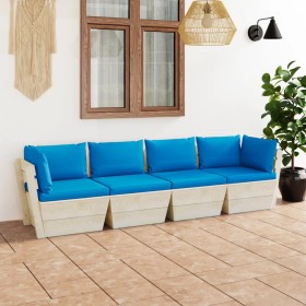 4-Sitzer-Gartensofa aus Paletten mit Kissen aus Tannenholz von vidaXL, Gartensets - Ref: Foro24-3063448, Preis: 430,03 €, Rab...