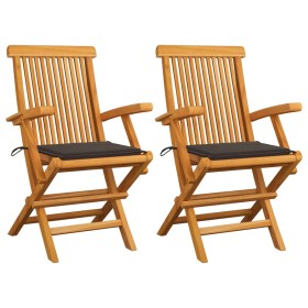 Garden chairs 2 units teak wood with taupe gray cushions by vidaXL, Garden chairs - Ref: Foro24-3062495, Price: 175,23 €, Dis...