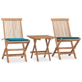 Folding garden dining set 3 pieces teak wood cushions by vidaXL, Garden sets - Ref: Foro24-3063202, Price: 156,27 €, Discount: %