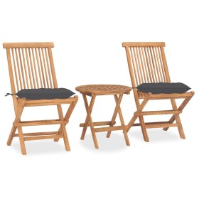 Folding garden dining set 3 pieces teak wood cushions by vidaXL, Garden sets - Ref: Foro24-3063186, Price: 163,16 €, Discount: %