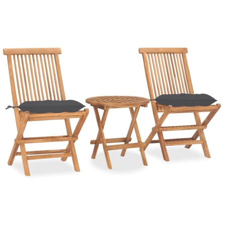 Folding garden dining set 3 pieces teak wood cushions by vidaXL, Garden sets - Ref: Foro24-3063186, Price: 162,94 €, Discount: %