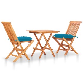 3-piece bistro set made of solid teak wood and light blue cushions by vidaXL, Garden sets - Ref: Foro24-3063244, Price: 173,1...