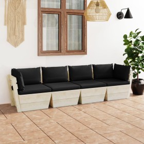 Garden pallet sofa for 4 people with fir wood cushions by vidaXL, Garden sets - Ref: Foro24-3063451, Price: 321,74 €, Discoun...