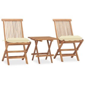 Klappbare Garten-Essgruppe, 3-teilig, Kissen aus Teakholz von vidaXL, Gartensets - Ref: Foro24-3063215, Preis: 160,99 €, Raba...