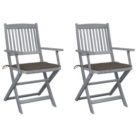 Folding garden chairs 2 pcs cushions solid acacia wood by vidaXL, Garden chairs - Ref: Foro24-3064490, Price: 119,99 €, Disco...