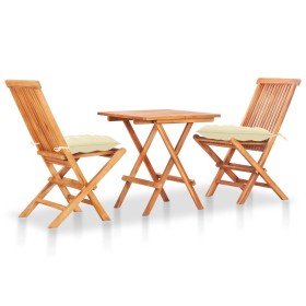 Bistro-Set 3-teilig aus massivem Teakholz und cremeweißen Kissen von vidaXL, Gartensets - Ref: Foro24-3063242, Preis: 175,75 ...