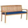 Stackable garden bench and cushion solid teak wood 159 cm by vidaXL, garden benches - Ref: Foro24-3063331, Price: 253,25 €, D...