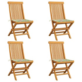 Garden chairs 4 pcs teak wood cushions printed leaves by vidaXL, Garden chairs - Ref: Foro24-3062580, Price: 230,65 €, Discou...