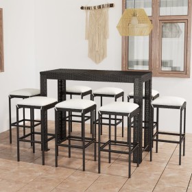 9-teiliges Garten-Bar-Set mit schwarzen PE-Rattan-Kissen von vidaXL, Gartensets - Ref: Foro24-3064790, Preis: 382,65 €, Rabat...