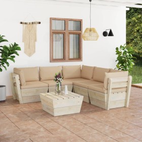 6-piece pallet garden furniture and fir wood cushions by vidaXL, Garden sets - Ref: Foro24-3063531, Price: 461,99 €, Discount: %