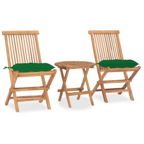 Folding garden dining set 3 pieces teak wood cushions by vidaXL, Garden sets - Ref: Foro24-3063191, Price: 166,04 €, Discount: %