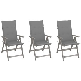 Reclining garden chairs 3 pcs solid acacia wood cushions by vidaXL, Garden chairs - Ref: Foro24-3064729, Price: 222,99 €, Dis...