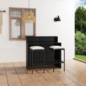 Set muebles de bar para jardín 3 piezas y cojines negro de vidaXL, Conjuntos de jardín - Ref: Foro24-3064873, Precio: 257,99 ...