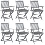 Folding garden chairs 6 pcs solid acacia wood cushions by vidaXL, Garden chairs - Ref: Foro24-3065423, Price: 299,21 €, Disco...