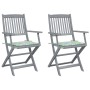 Folding garden chairs 2 pcs solid acacia wood and cushions by vidaXL, Garden chairs - Ref: Foro24-3064494, Price: 100,07 €, D...