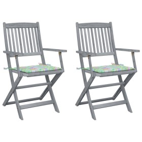 Folding garden chairs 2 pcs solid acacia wood and cushions by vidaXL, Garden chairs - Ref: Foro24-3064494, Price: 100,07 €, D...