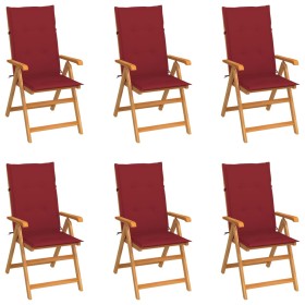 Garden chairs 6 pcs solid teak wood red red cushions by vidaXL, Garden chairs - Ref: Foro24-3065569, Price: 653,59 €, Discoun...