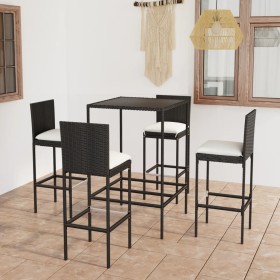 Garden table and high stools and cushions 5 pcs black PE rattan by vidaXL, Garden sets - Ref: Foro24-3064830, Price: 388,31 €...