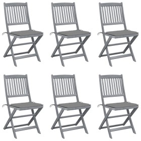 Folding garden chairs 6 pcs solid acacia wood cushions by vidaXL, Garden chairs - Ref: Foro24-3065435, Price: 310,99 €, Disco...