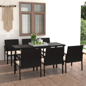 Conjunto de comedor de jardín 7 piezas ratán sintético negro de vidaXL, Conjuntos de jardín - Ref: Foro24-3065709, Precio: 40...