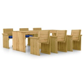 7-piece garden dining table with impregnated pine wood cushions by vidaXL, Garden sets - Ref: Foro24-3065733, Price: 683,90 €...