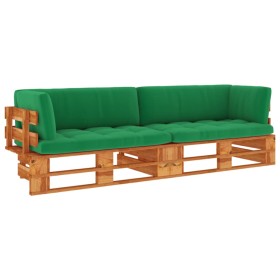 Two-seater pallet sofa with pine wood cushions in brown impregnated wood. by vidaXL, Garden sets - Ref: Foro24-3066666, Price...