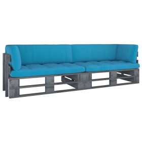 2-Sitzer-Palettensofa mit grau imprägnierten Kiefernholzkissen von vidaXL, Gartensets - Ref: Foro24-3066629, Preis: 232,82 €,...