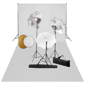 Photography studio kit with lamps, umbrellas, backdrop, and reflector. by vidaXL, Flashes and studio lighting - Ref: Foro24-3...