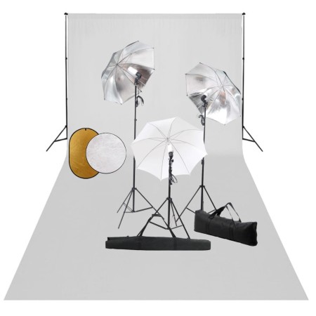 Fotostudio-Kit Lampen, Sonnenschirme, Hintergrund und Reflektor von vidaXL, Blitze und Studiobeleuchtung - Ref: Foro24-306709...