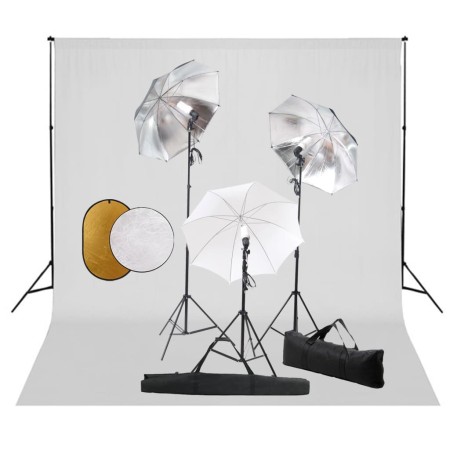 Photo studio kit with lamps, umbrellas, background and reflector by vidaXL, Flashes and studio lighting - Ref: Foro24-3067090...