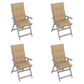 Reclining garden chairs 4 pcs solid acacia wood cushions by vidaXL, Garden chairs - Ref: Foro24-3065395, Price: 296,99 €, Dis...