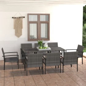 Juego de comedor para jardín 9 piezas ratán sintético gris de vidaXL, Conjuntos de jardín - Ref: Foro24-3065716, Precio: 469,...