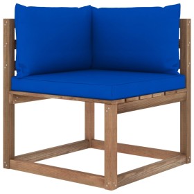 Corner pallet garden sofa with blue cushions by vidaXL, Outdoor sofas - Ref: Foro24-3067246, Price: 77,99 €, Discount: %