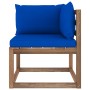 Eck-Gartensofa aus Paletten mit blauen Kissen von vidaXL, Outdoor-Sofas - Ref: Foro24-3067246, Preis: 77,25 €, Rabatt: %