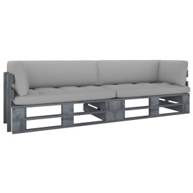 2-Sitzer-Palettensofa mit grau imprägnierten Kiefernholzkissen von vidaXL, Gartensets - Ref: Foro24-3066627, Preis: 285,25 €,...