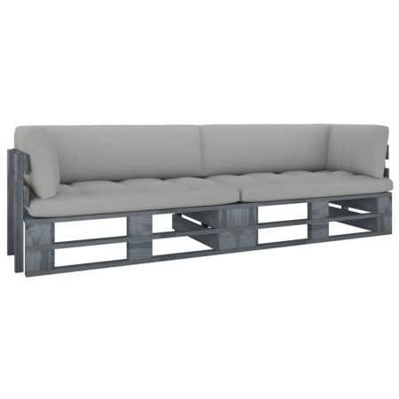 2-Sitzer-Palettensofa mit grau imprägnierten Kiefernholzkissen von vidaXL, Gartensets - Ref: Foro24-3066627, Preis: 256,17 €,...