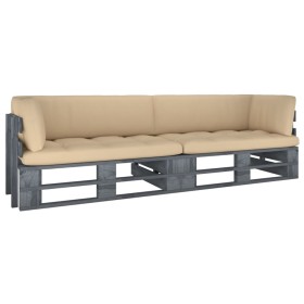 2-seater pallet sofa with gray impregnated pine wood cushions by vidaXL, Garden sets - Ref: Foro24-3066628, Price: 250,99 €, ...